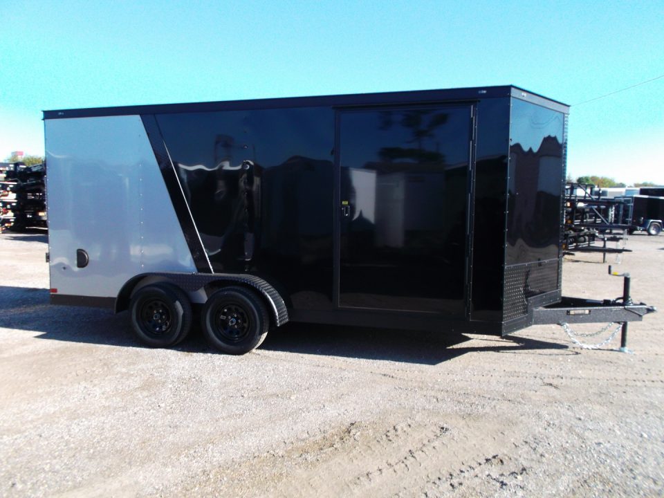 New 2026 Covered Wagon Trailers 7x16 Cargo Trailer / Enclosed Trailer / 6'6" Interior / Extra Wide Ramp / 48" RV Door / Black & Silver Slant Package / Black Out Package