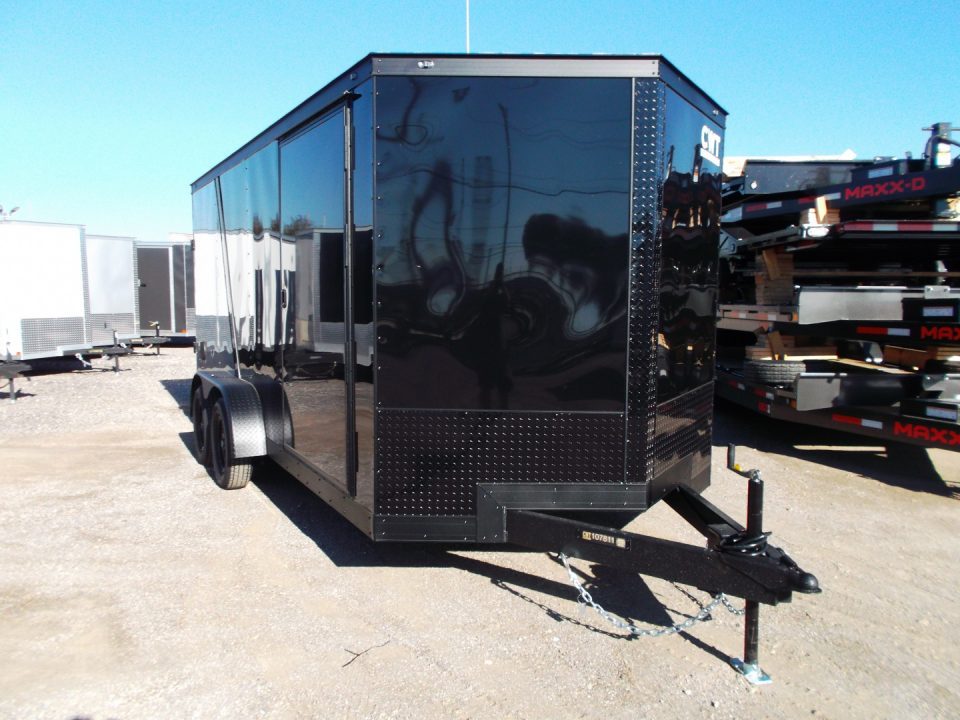 New 2026 Covered Wagon Trailers 7x16 Cargo Trailer / Enclosed Trailer / 6'6" Interior / Extra Wide Ramp / 48" RV Door / Black & Silver Slant Package / Black Out Package