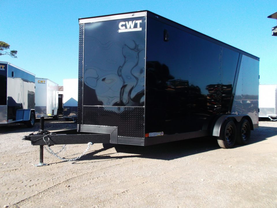 New 2026 Covered Wagon Trailers 7x16 Cargo Trailer / Enclosed Trailer / 6'6" Interior / Extra Wide Ramp / 48" RV Door / Black & Silver Slant Package / Black Out Package