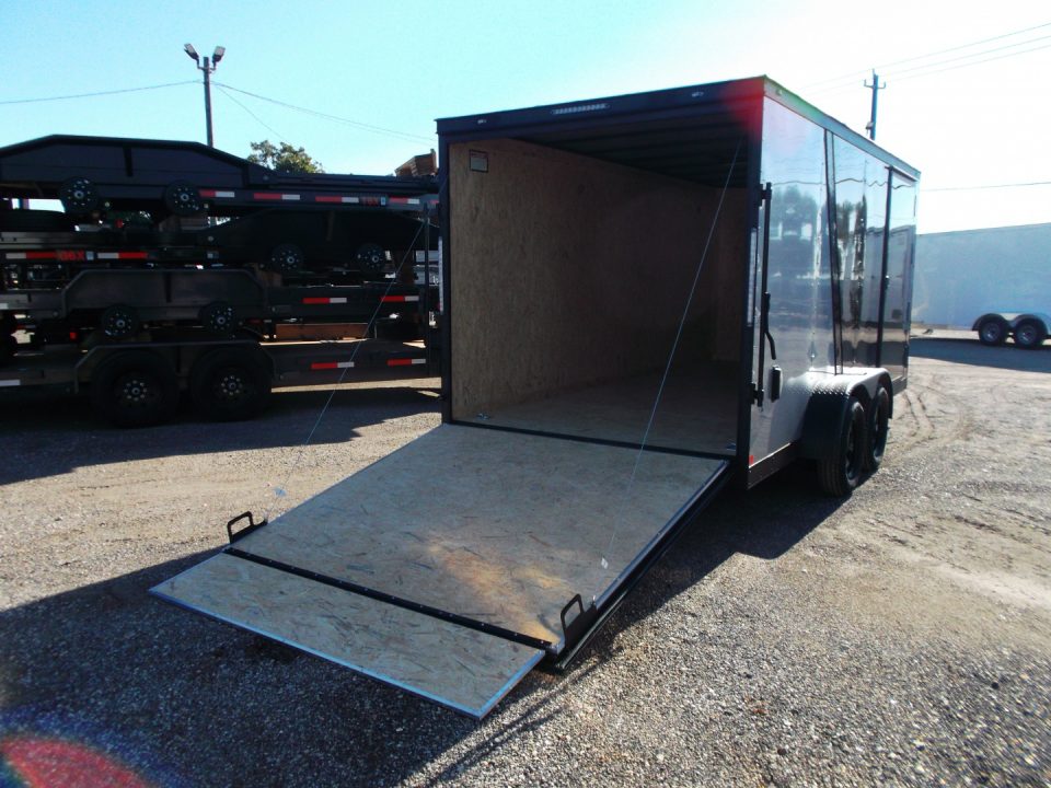 New 2026 Covered Wagon Trailers 7x16 Cargo Trailer / Enclosed Trailer / 6'6" Interior / Extra Wide Ramp / 48" RV Door / Black & Silver Slant Package / Black Out Package