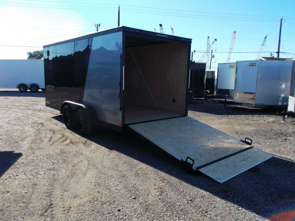 New 2026 Covered Wagon Trailers 7x16 Cargo Trailer / Enclosed Trailer / 6'6" Interior / Extra Wide Ramp / 48" RV Door / Black & Silver Slant Package / Black Out Package