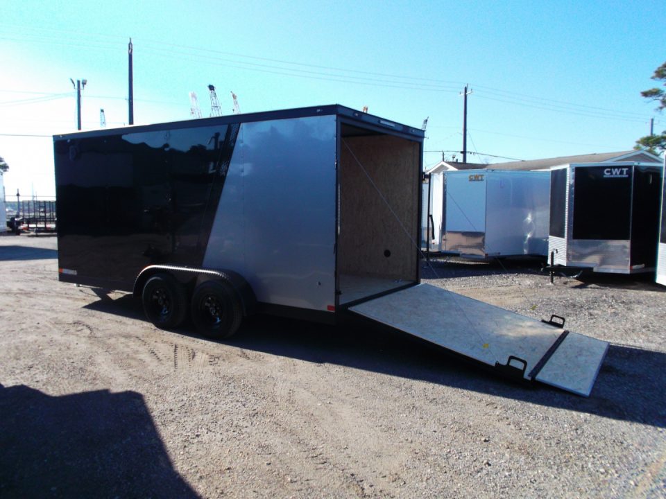 New 2026 Covered Wagon Trailers 7x16 Cargo Trailer / Enclosed Trailer / 6'6" Interior / Extra Wide Ramp / 48" RV Door / Black & Silver Slant Package / Black Out Package