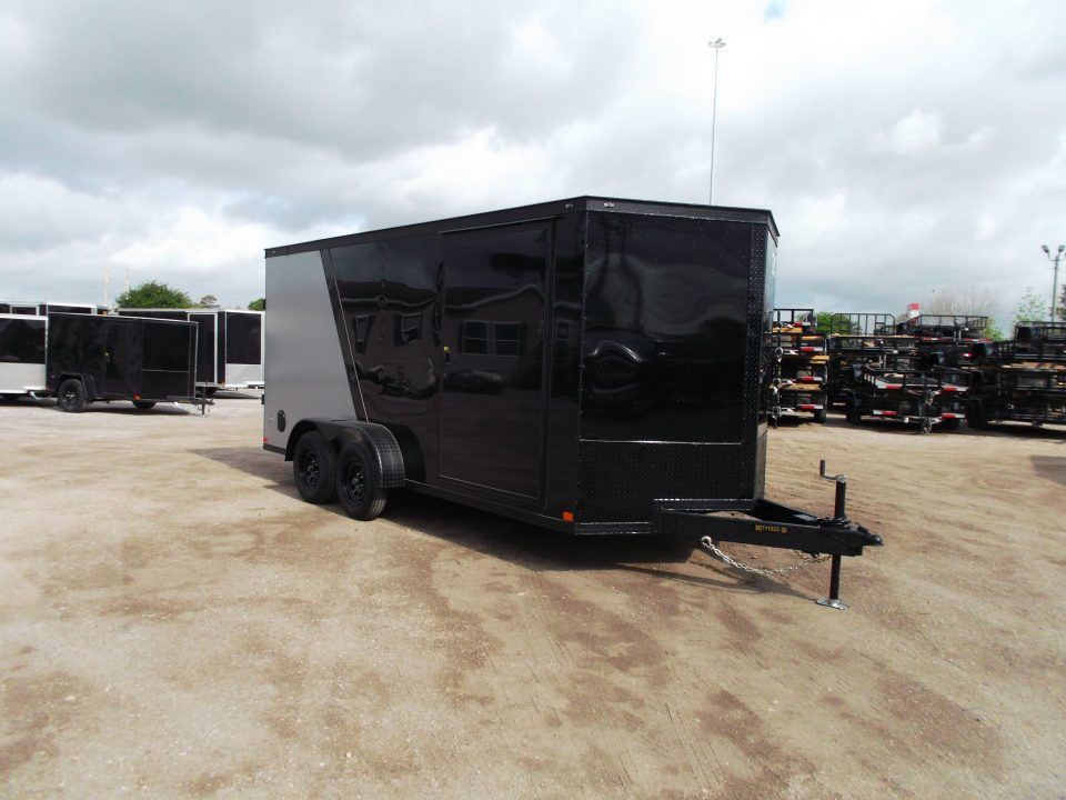 New 2026 Covered Wagon Trailers 7x16 Cargo Trailer / Enclosed Trailer / 6'6" Interior / Extra Wide Ramp / 48" RV Door / Black & Silver Slant Package / Black Out Package