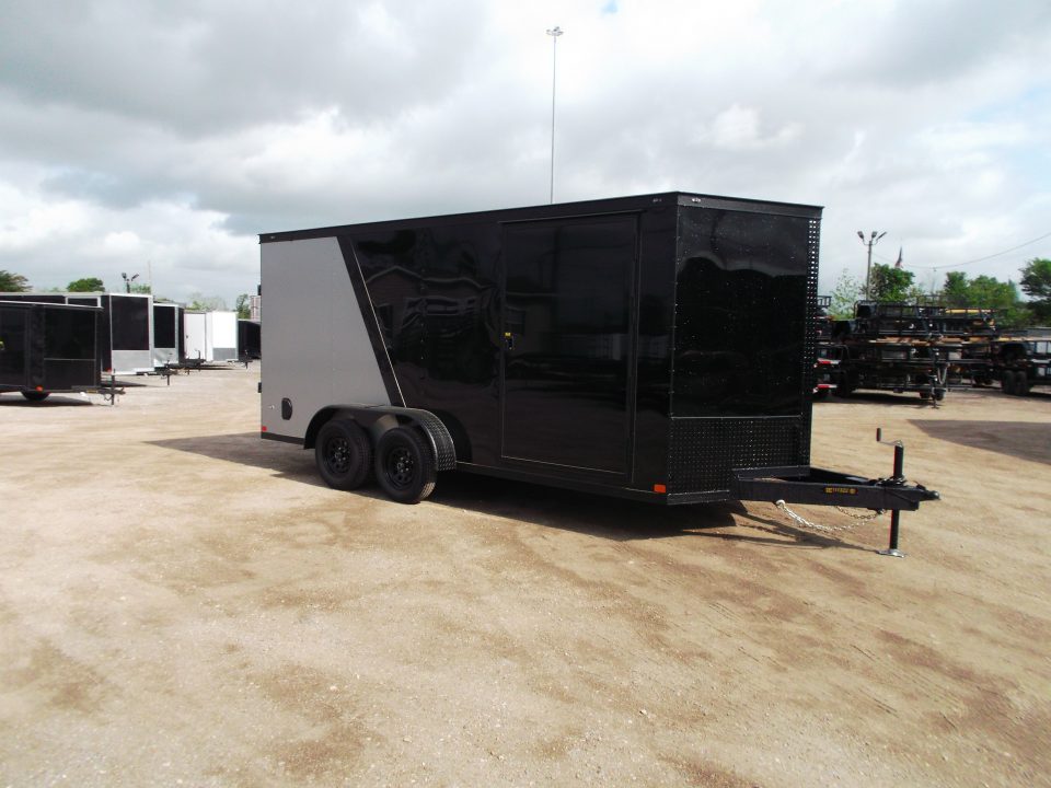 New 2026 Covered Wagon Trailers 7x16 Cargo Trailer / Enclosed Trailer / 6'6" Interior / Extra Wide Ramp / 48" RV Door / Black & Silver Slant Package / Black Out Package