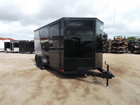 New 2026 Covered Wagon Trailers 7x16 Cargo Trailer / Enclosed Trailer / 6'6" Interior / Extra Wide Ramp / 48" RV Door / Black & Silver Slant Package / Black Out Package