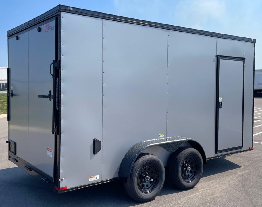 New 7'x14' Tandem Axle Cargo Trailer: Silver w/ Black Trim, 7, 000 GVWR, Ramp Door