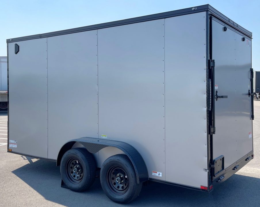 New 7'x14' Tandem Axle Cargo Trailer: Silver w/ Black Trim, 7, 000 GVWR, Ramp Door
