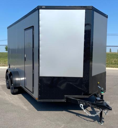 New 7'x14' Tandem Axle Cargo Trailer: Silver w/ Black Trim, 7, 000 GVWR, Ramp Door