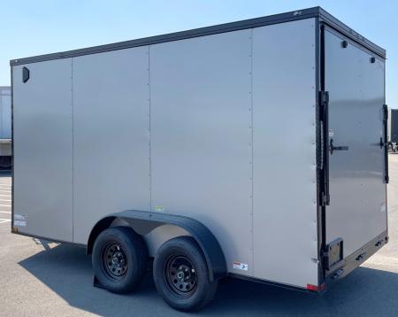 New 7'x14' Tandem Axle Cargo Trailer: Silver w/ Black Trim, 7, 000 GVWR, Ramp Door