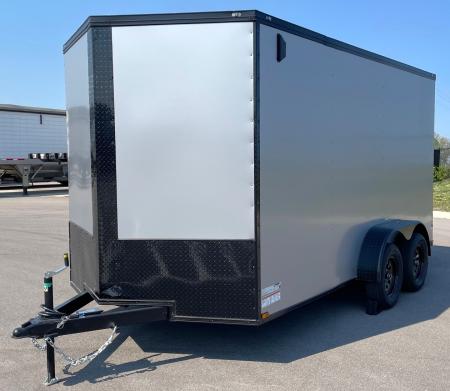 New 7'x14' Tandem Axle Cargo Trailer: Silver w/ Black Trim, 7, 000 GVWR, Ramp Door