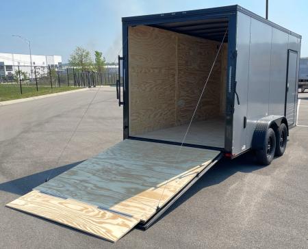 New 7'x14' Tandem Axle Cargo Trailer: Silver w/ Black Trim, 7, 000 GVWR, Ramp Door