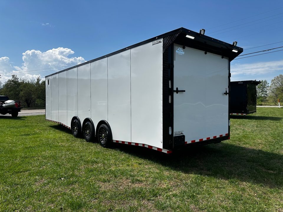 New 2026 Rock Solid Cargo 8.5x32 Race Trailer-7'6" Interior-Finished Interior-7000lbs Triple Torsions-24ft Awning- HD Ramp