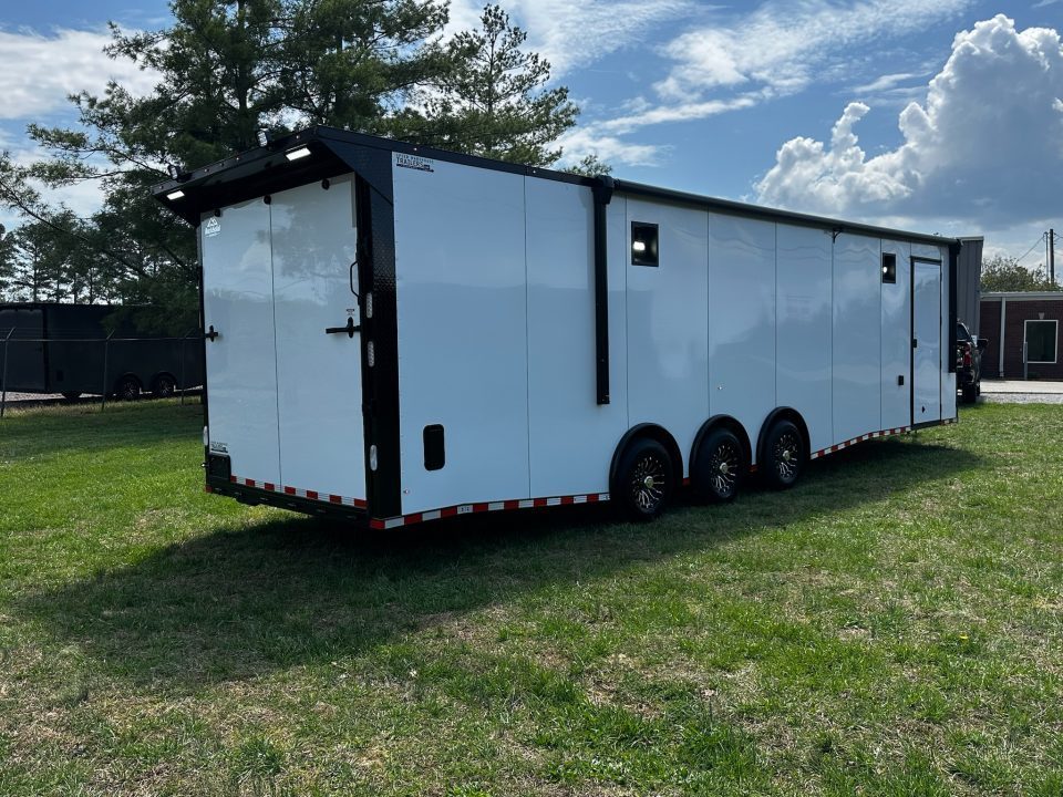New 2026 Rock Solid Cargo 8.5x32 Race Trailer-7'6" Interior-Finished Interior-7000lbs Triple Torsions-24ft Awning- HD Ramp