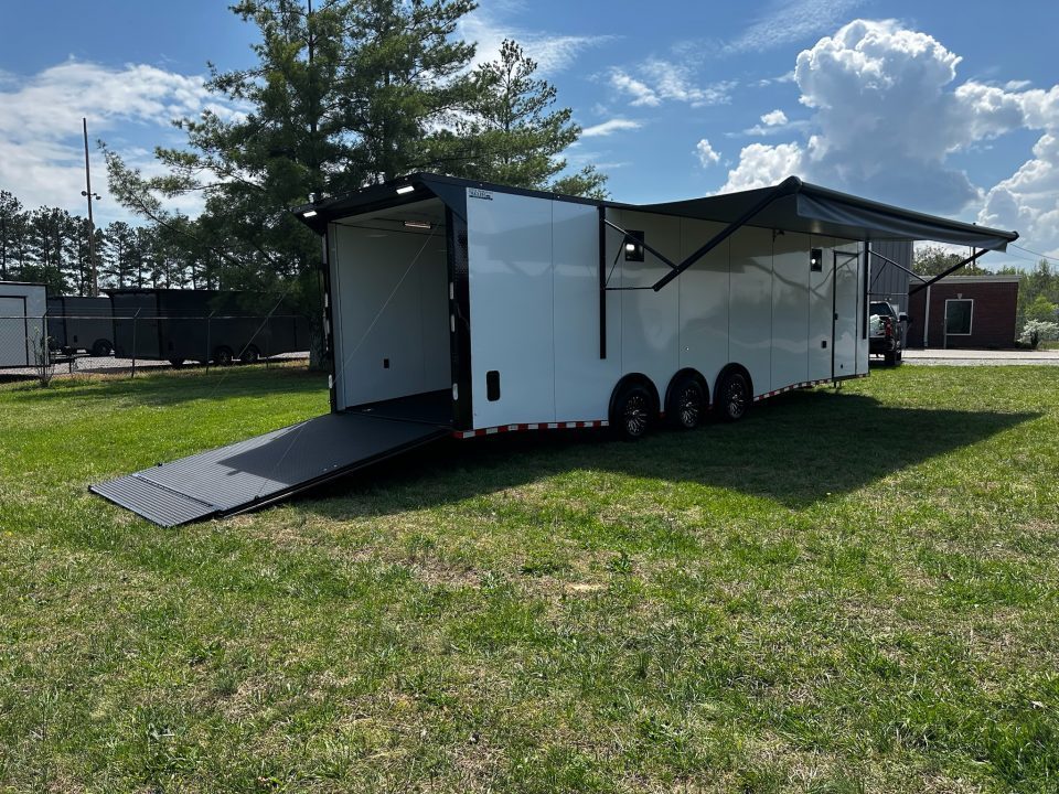 New 2026 Rock Solid Cargo 8.5x32 Race Trailer-7'6" Interior-Finished Interior-7000lbs Triple Torsions-24ft Awning- HD Ramp