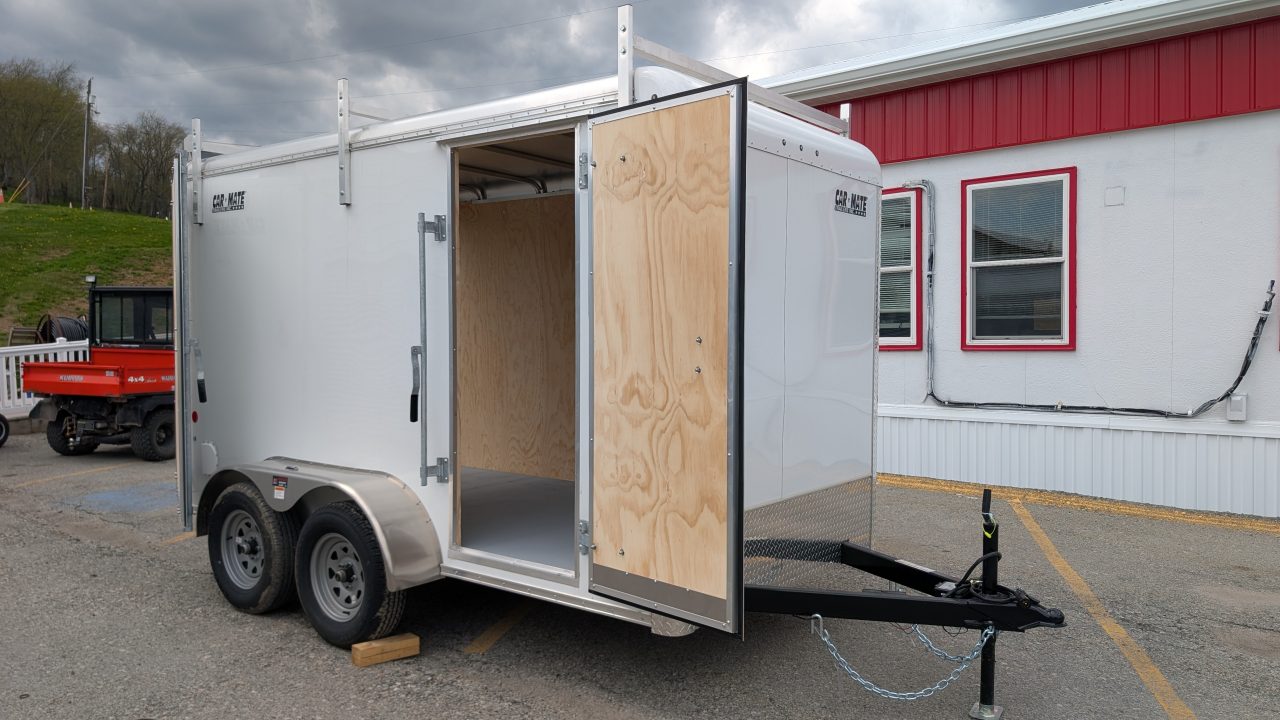 New 2026 Car Mate 6x12 Tandem Contractor Cargo Trailer w/ Barn Doors & Ladder Racks