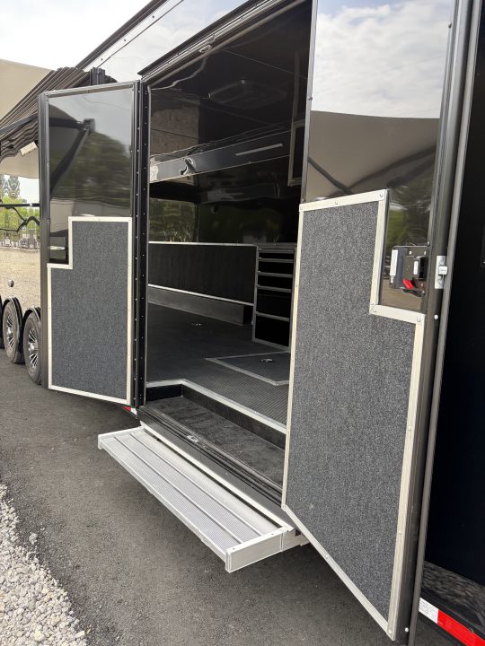 New 2026 Haulmark 34 Bathoom Race Trailer, Air Prep PKG, Awning, Polycor, Insulated, Window, 54" ALX Slide Out Step, A/C + Heat
