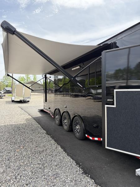 New 2026 Haulmark 34 Bathoom Race Trailer, Air Prep PKG, Awning, Polycor, Insulated, Window, 54" ALX Slide Out Step, A/C + Heat