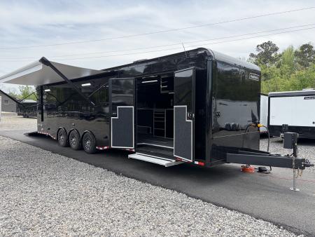 New 2026 Haulmark 34 Bathoom Race Trailer, Air Prep PKG, Awning, Polycor, Insulated, Window, 54" ALX Slide Out Step, A/C + Heat
