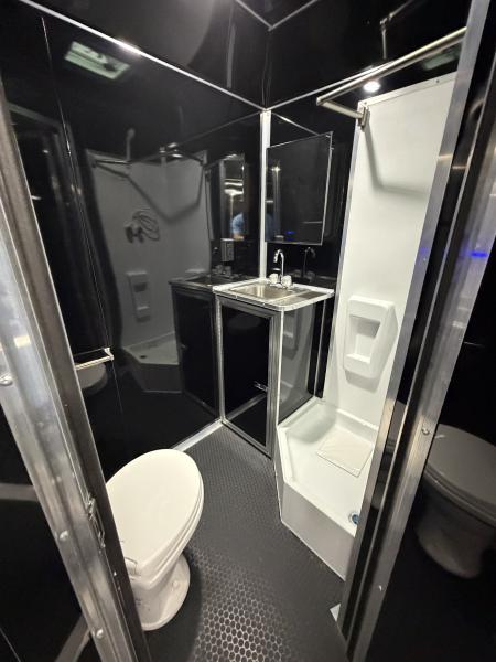 New 2026 Haulmark 34 Bathoom Race Trailer, Air Prep PKG, Awning, Polycor, Insulated, Window, 54" ALX Slide Out Step, A/C + Heat