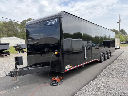 New 2026 Haulmark 34 Bathoom Race Trailer, Air Prep PKG, Awning, Polycor, Insulated, Window, 54" ALX Slide Out Step, A/C + Heat