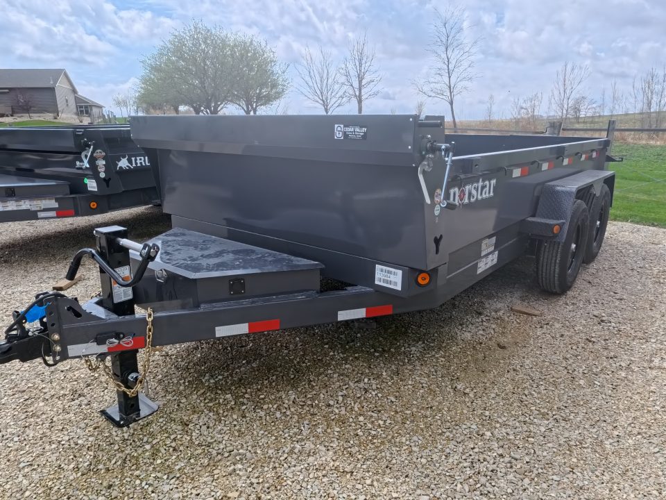 New 2026 Norstar 83 x 14 DCB Gray Dump with 14K GVWR, Scissor Hoist, Slide-In Ramps, 14 K Adj. Coupler with 2 5/16" Receiver