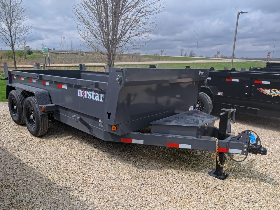 New 2026 Norstar 83 x 14 DCB Gray Dump with 14K GVWR, Scissor Hoist, Slide-In Ramps, 14 K Adj. Coupler with 2 5/16" Receiver