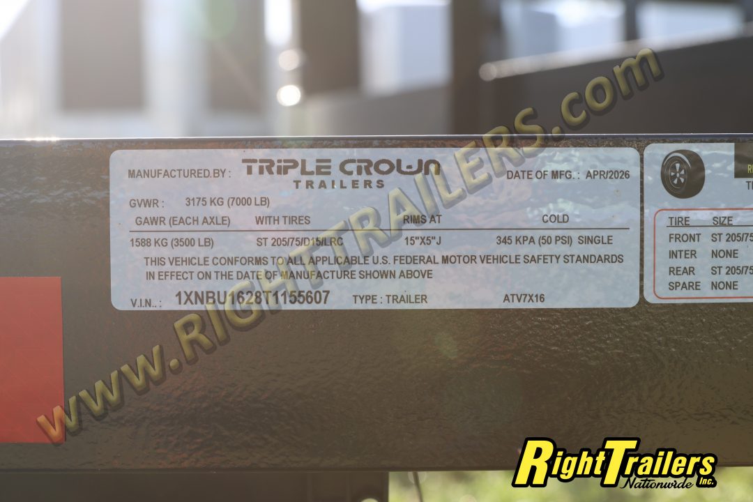 New 2026 7X16 TRIPLE CROWN ATV UTILITY TRAILER
