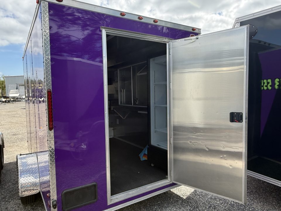 Used 2025 All World Trailers 7 x 12 Purple Enclosed Food Trailer with Fridge & Dish Washing Stations