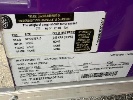 Used 2025 All World Trailers 7 x 12 Purple Enclosed Food Trailer with Fridge & Dish Washing Stations
