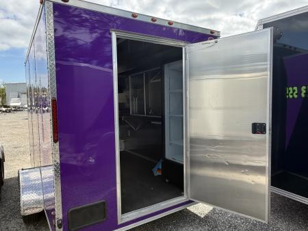 Used 2025 All World Trailers 7 x 12 Purple Enclosed Food Trailer with Fridge & Dish Washing Stations
