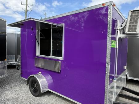Used 2025 All World Trailers 7 x 12 Purple Enclosed Food Trailer with Fridge & Dish Washing Stations