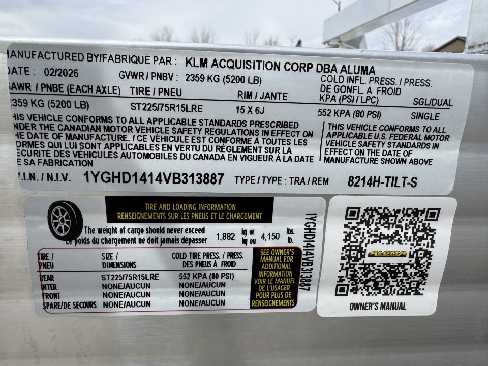 New 2027 Aluma 8214HS Tilt Tilt Trailer