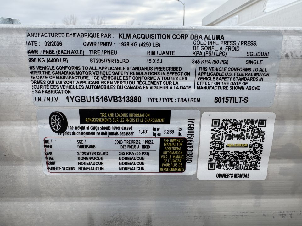 New 2027 Aluma 8015S Tilt Utility Trailer