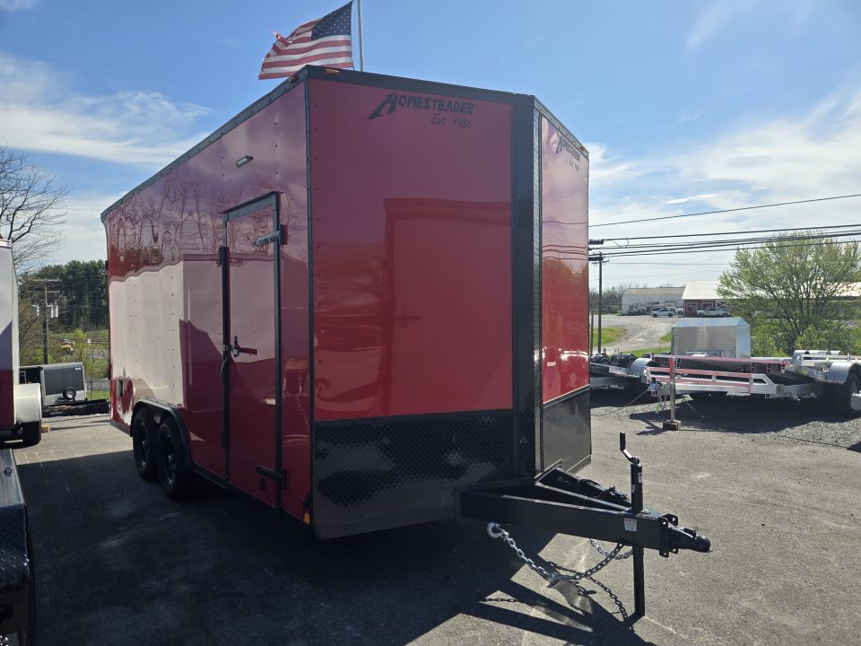 New 8.5 x 16 Homesteader Intrepid HD V-Nose Enclosed Cargo Trailer, 10k GVWR **Red w/ Black Out Trim, 6" Extra Height, Ramp Door Package, Rear Spoiler w/ Lights