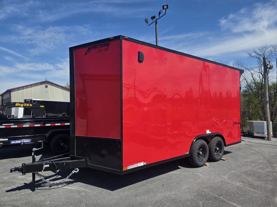 New 8.5 x 16 Homesteader Intrepid HD V-Nose Enclosed Cargo Trailer, 10k GVWR **Red w/ Black Out Trim, 6" Extra Height, Ramp Door Package, Rear Spoiler w/ Lights