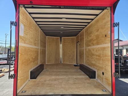 New 8.5 x 16 Homesteader Intrepid HD V-Nose Enclosed Cargo Trailer, 10k GVWR **Red w/ Black Out Trim, 6" Extra Height, Ramp Door Package, Rear Spoiler w/ Lights
