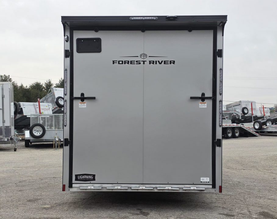 New 7.5 X 18 + 5' V NOSE SNOWMOBILE ENCLOSED ALL ALUMINUM POLY COMPOSITE EXTERIOR 2026 LIGHTNING SIDE ESCAPE DOOR