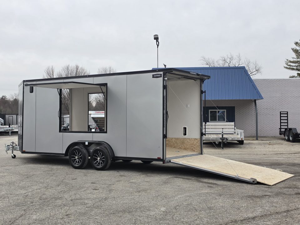 New 7.5 X 18 + 5' V NOSE SNOWMOBILE ENCLOSED ALL ALUMINUM POLY COMPOSITE EXTERIOR 2026 LIGHTNING SIDE ESCAPE DOOR