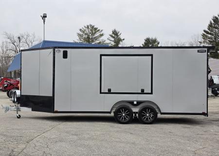 New 7.5 X 18 + 5' V NOSE SNOWMOBILE ENCLOSED ALL ALUMINUM POLY COMPOSITE EXTERIOR 2026 LIGHTNING SIDE ESCAPE DOOR