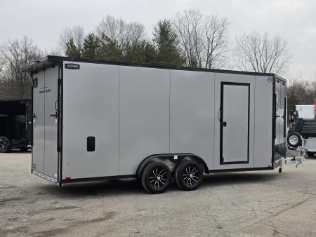 New 7.5 X 18 + 5' V NOSE SNOWMOBILE ENCLOSED ALL ALUMINUM POLY COMPOSITE EXTERIOR 2026 LIGHTNING SIDE ESCAPE DOOR