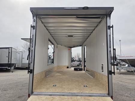 New 7.5 X 18 + 5' V NOSE SNOWMOBILE ENCLOSED ALL ALUMINUM POLY COMPOSITE EXTERIOR 2026 LIGHTNING SIDE ESCAPE DOOR