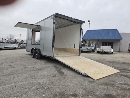New 7.5 X 18 + 5' V NOSE SNOWMOBILE ENCLOSED ALL ALUMINUM POLY COMPOSITE EXTERIOR 2026 LIGHTNING SIDE ESCAPE DOOR