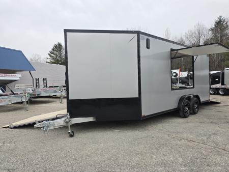 New 7.5 X 18 + 5' V NOSE SNOWMOBILE ENCLOSED ALL ALUMINUM POLY COMPOSITE EXTERIOR 2026 LIGHTNING SIDE ESCAPE DOOR