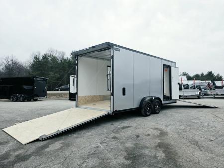 New 7.5 X 18 + 5' V NOSE SNOWMOBILE ENCLOSED ALL ALUMINUM POLY COMPOSITE EXTERIOR 2026 LIGHTNING SIDE ESCAPE DOOR