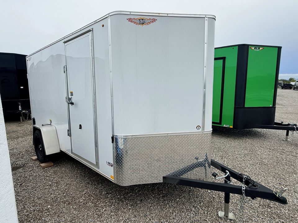 New 2026 H&H White 6'x12' 3k Flat Top V-Nose Enclosed Cargo Trailer