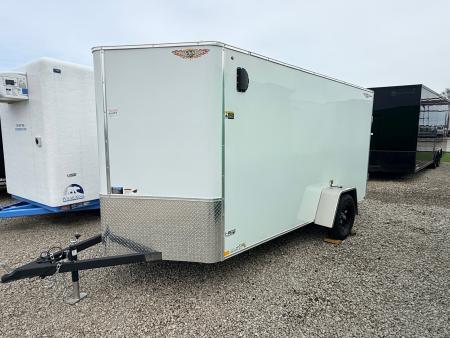 New 2026 H&H White 6'x12' 3k Flat Top V-Nose Enclosed Cargo Trailer