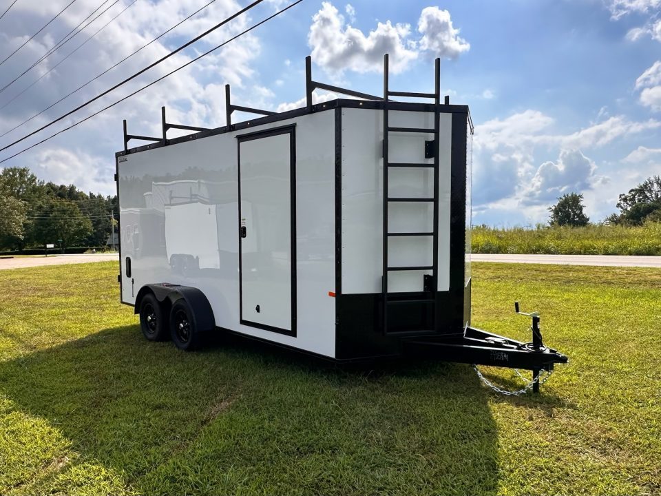 New 2026 Rock Solid Cargo 7X16 Tandem Axle - WORK TRAILER-Double Doors-Roof Racks & Ladder/Enclosed Trailer