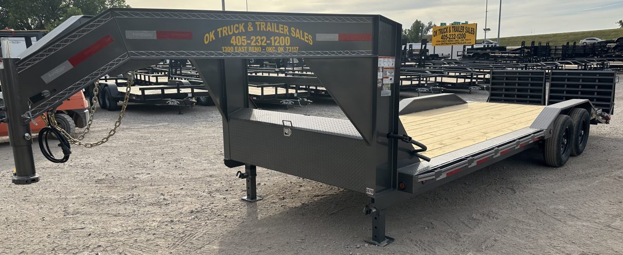 New 2026 East Texas Trailers 102"x24' Gooseneck Lowstyle w/ Drive over fenders & Mini Macho Dove Equipment Trailer