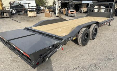 New 2026 East Texas Trailers 102"x24' Gooseneck Lowstyle w/ Drive over fenders & Mini Macho Dove Equipment Trailer