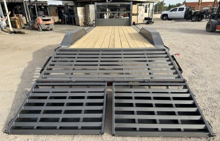 New 2026 East Texas Trailers 102"x24' Gooseneck Lowstyle w/ Drive over fenders & Mini Macho Dove Equipment Trailer